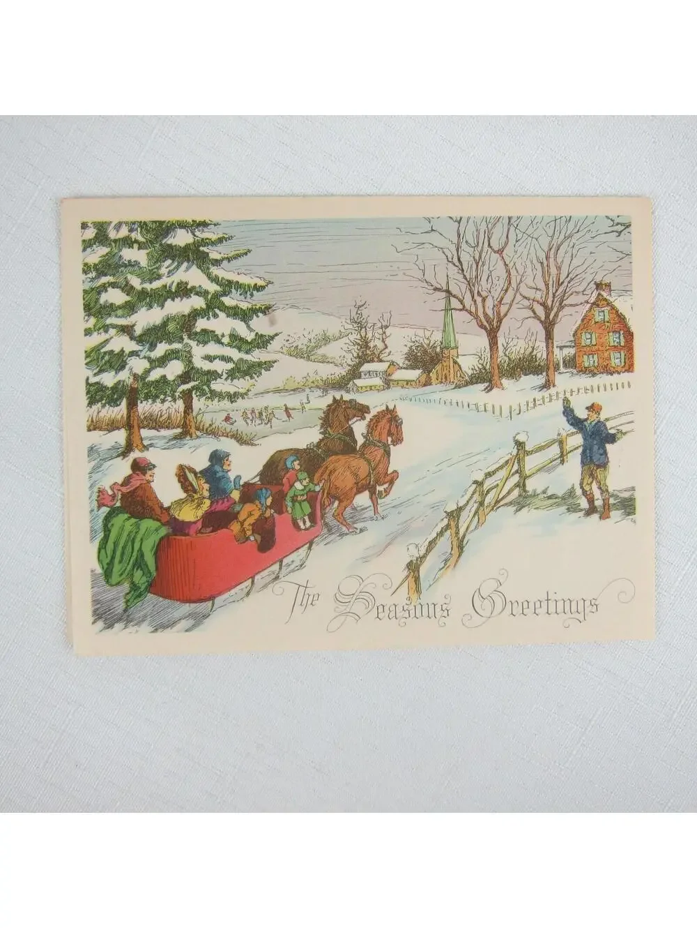 Vintage Sample Christmas Cards Lot 4 Snowy Scenes Sledding House Night USA Litho